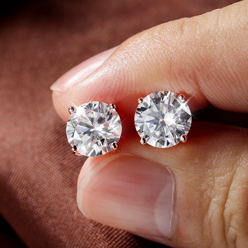 Smyoue 0.2-3CT Rose Gold Color Moissanite Stud  Sparkling Classic Wedding Lab Diamond Earring Pure 925 Silver