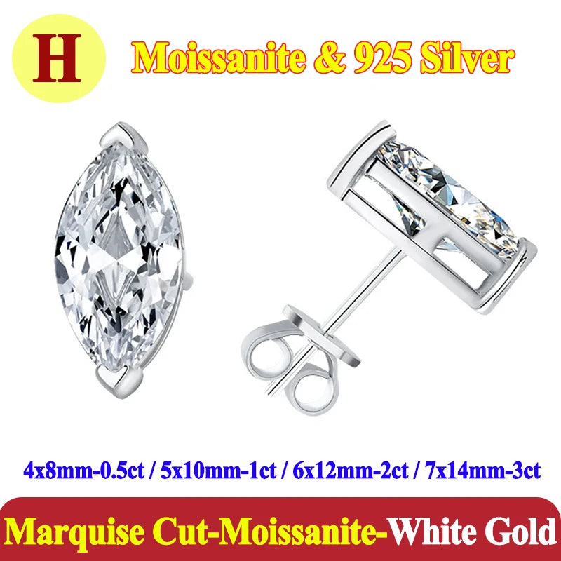 Luxury 0.5-3 Carats Marquise Heart Pear Moissanite Women Diamond Earring Stud 925 Sterling Silver Earrings for Women Jewelry New