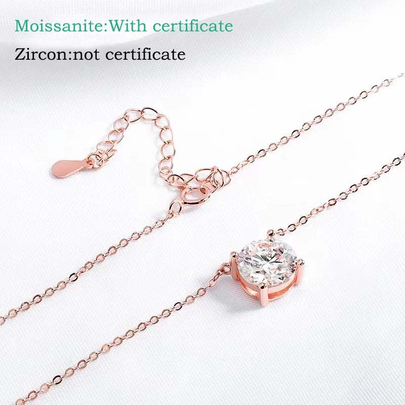 1-5CT Rose Gold Color Moissanite Necklace for Women D Color Sparkling Classic Lab Diamon Pendant Sterling Silver 925 100%