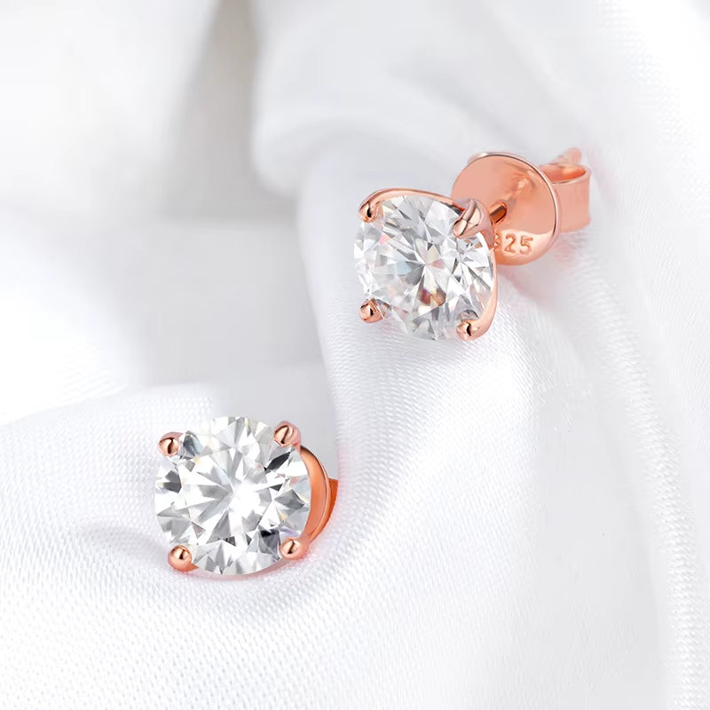 Smyoue 0.2-3CT Rose Gold Color Moissanite Stud  Sparkling Classic Wedding Lab Diamond Earring Pure 925 Silver