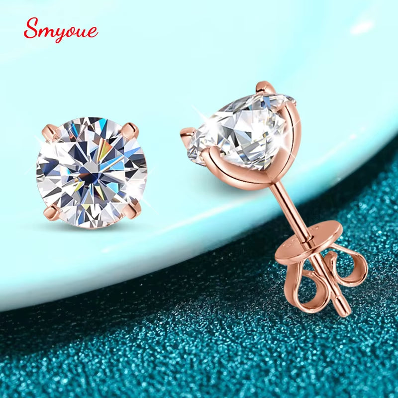 Smyoue 0.2-3CT Rose Gold Color Moissanite Stud  Sparkling Classic Wedding Lab Diamond Earring Pure 925 Silver