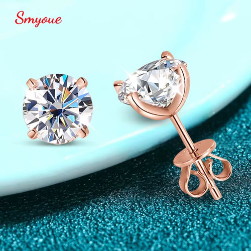 Smyoue 0.2-3CT Rose Gold Color Moissanite Stud  Sparkling Classic Wedding Lab Diamond Earring Pure 925 Silver