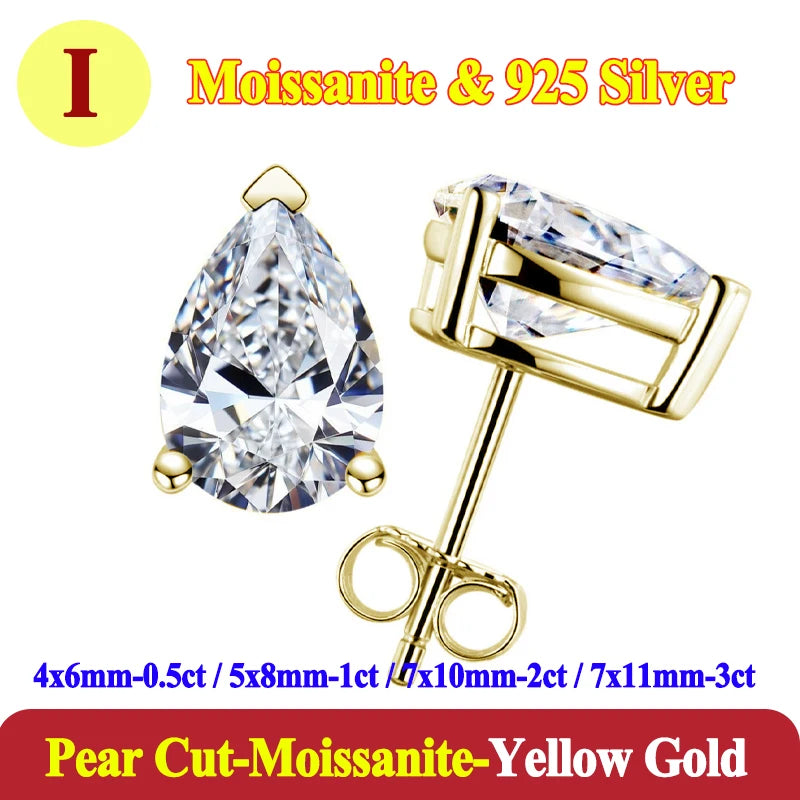 Luxury 0.5-3 Carats Marquise Heart Pear Moissanite Women Diamond Earring Stud 925 Sterling Silver Earrings for Women Jewelry New