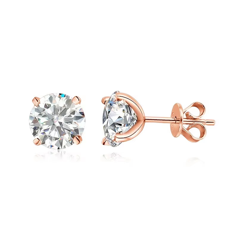 Smyoue 0.2-3CT Rose Gold Color Moissanite Stud  Sparkling Classic Wedding Lab Diamond Earring Pure 925 Silver