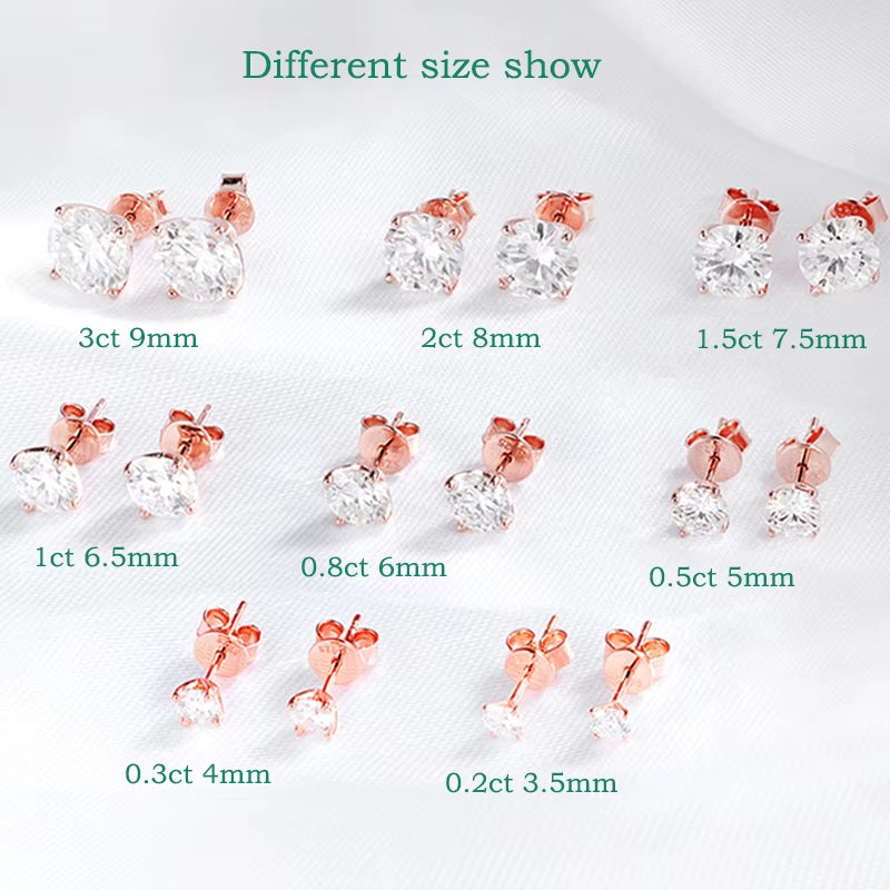 Smyoue 0.2-3CT Rose Gold Color Moissanite Stud  Sparkling Classic Wedding Lab Diamond Earring Pure 925 Silver