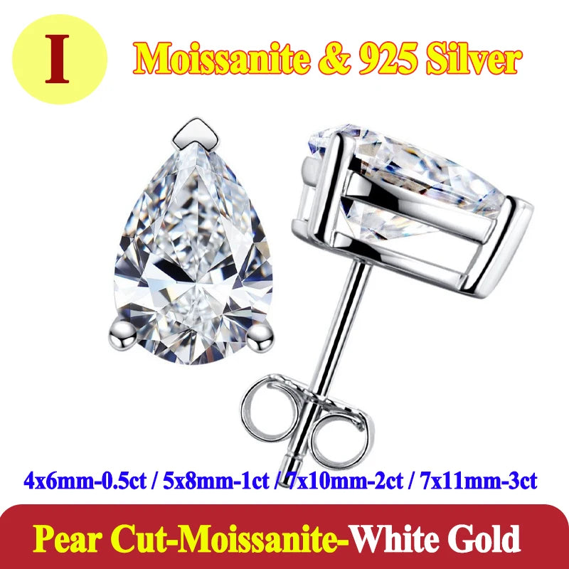 Luxury 0.5-3 Carats Marquise Heart Pear Moissanite Women Diamond Earring Stud 925 Sterling Silver Earrings for Women Jewelry New