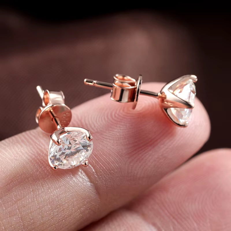 Smyoue 0.2-3CT Rose Gold Color Moissanite Stud  Sparkling Classic Wedding Lab Diamond Earring Pure 925 Silver